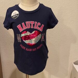 Nautica Kids Navy Tee with Sequin Heart